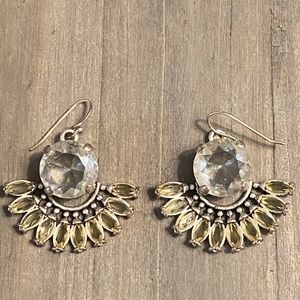 Clear and yellow toned crystal fan earrings